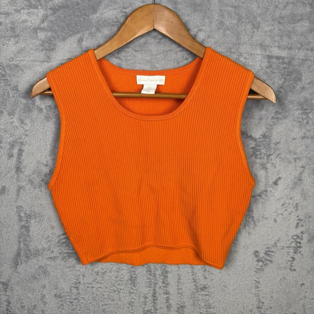 HOUSE OF HARLOW 1960 Knit Crop Top Orange L Sleeveless‎ Retro Designer Luxury